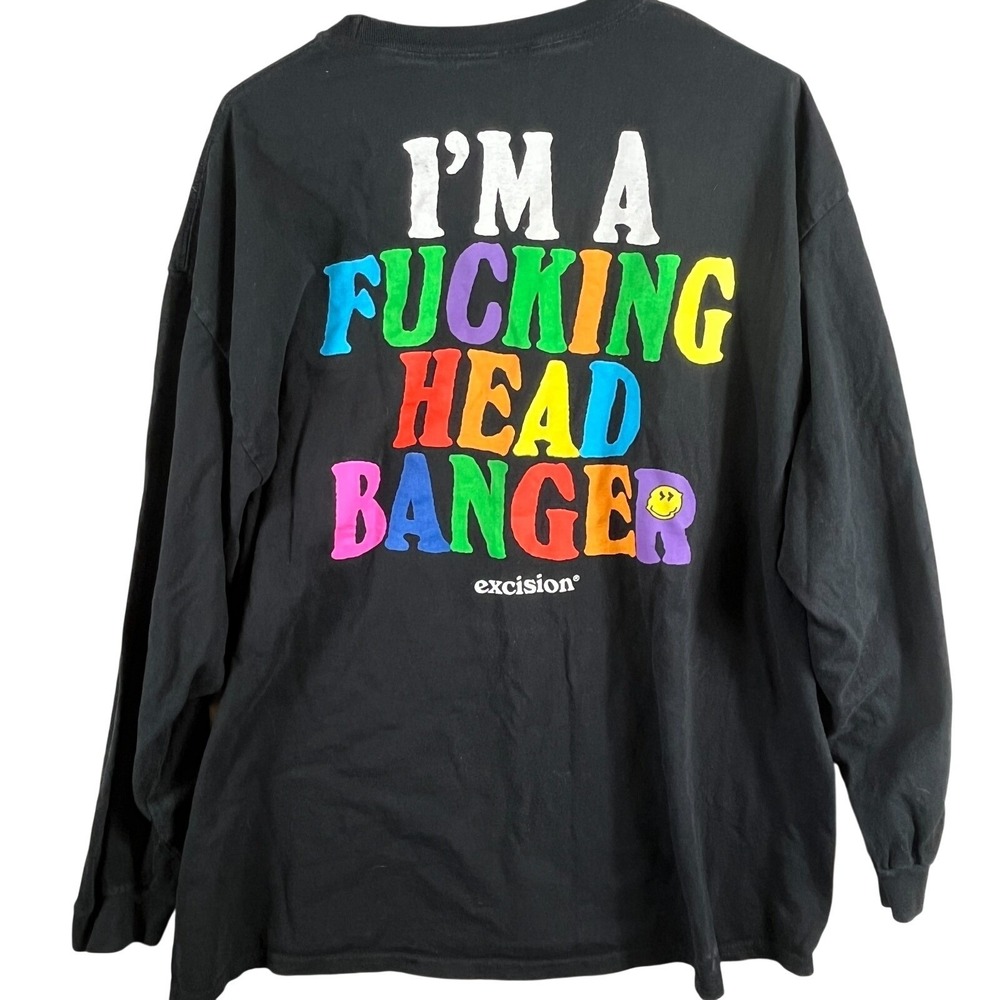 Excision Mens 3XL Im A F-ing Head Banger Long Sleeve Shirt EDM Rave Black Rare